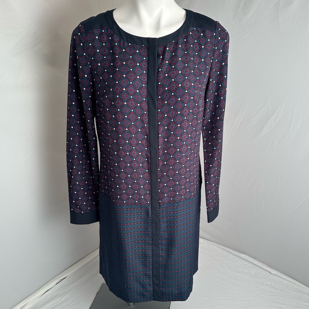 Ann Taylor multicolor navy long sleeve hidden button front dress